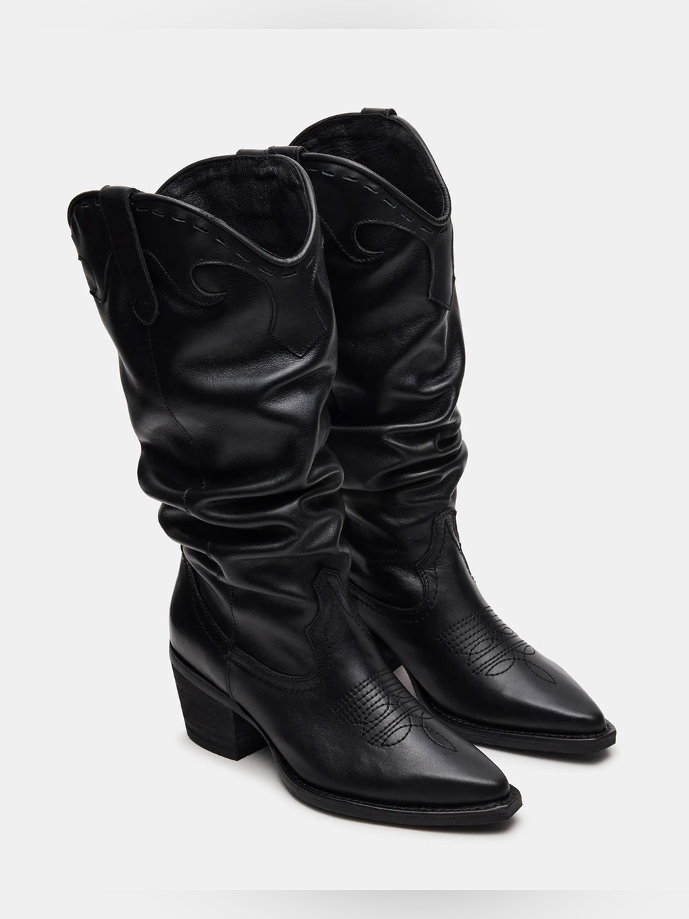 Women’s Steve Madden STAGE BLACK LEATHER Western boot New in Box 6